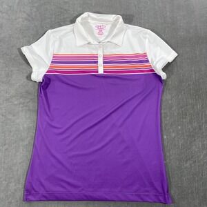 Garb Teen 13-14 Girls Purple‎ Striped Golf Polo Shirt Top